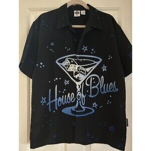 House of Blues Shirt Mens Medium Button Up Polyester Rockabilly Martini Print